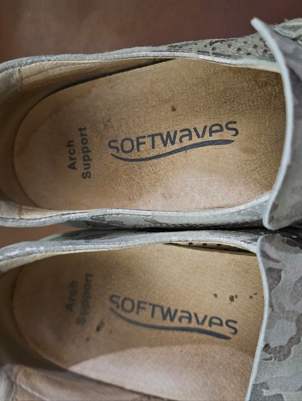 Softwaves Size 37 Metallic Camo Slip-on Platform Loafers Chain Fringe - Picture 5 of 9